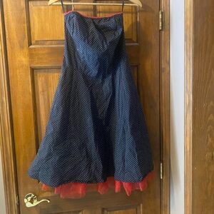 Ruby Rox Black Dress with Red Trim and White Dots betsey johnson